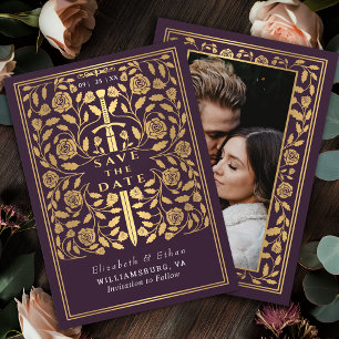 Eggplant Royal Medieval Sword Wedding Photo Save The Date