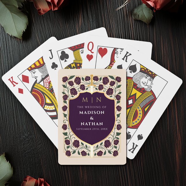 Eggplant Royal Sword Shield Wedding Favour Playing Cards (Creator Uploaded)