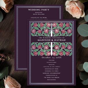 Eggplant Silver Floral Sword Royal Wedding Program