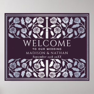 Eggplant Silver Sword Royal Wedding Welcome Sign
