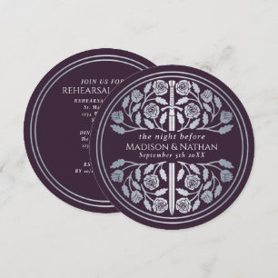 Eggplant Silver Sword Wedding Rehearsal Invitation