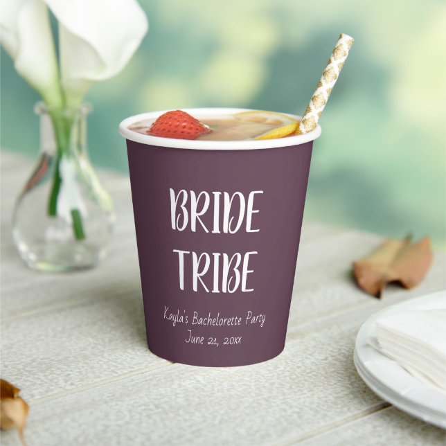 Eggplant Simple Colour Wedding Bride Tribe Paper Cups (Insitu)