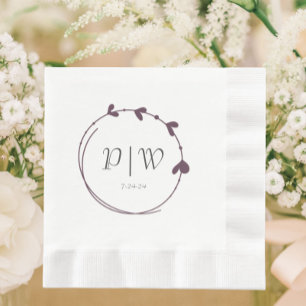 Eggplant Simple Heart Wreath Monogram Wedding Napkin