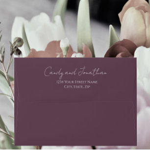 Eggplant Simple Style Modern Script Wedding Envelope