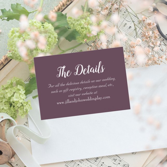 Eggplant Simple Style Wedding Details Enclosure Card (In Situ Wedding)