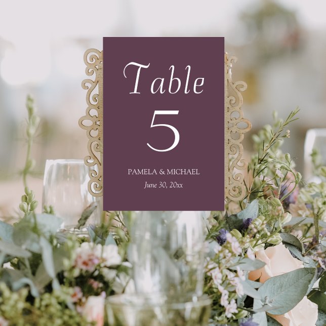 Eggplant Simple Style Wedding Table Number (In Situ Wedding)