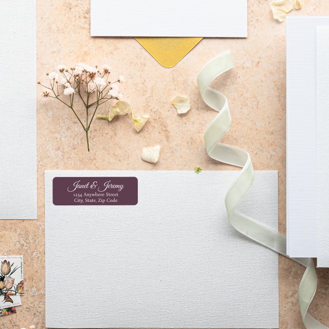 Eggplant Stylised Names Wedding Return Address Label (In Situ Wedding)
