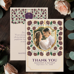 Eggplant Sword & Shield Mediaeval Fantasy Wedding Thank You Card