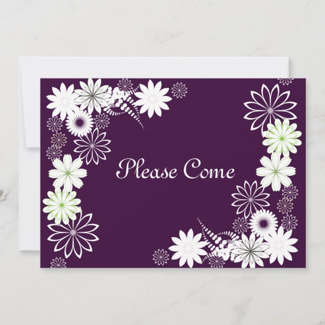 Eggplant & White Floral Bridal Shower Invitation (Front)