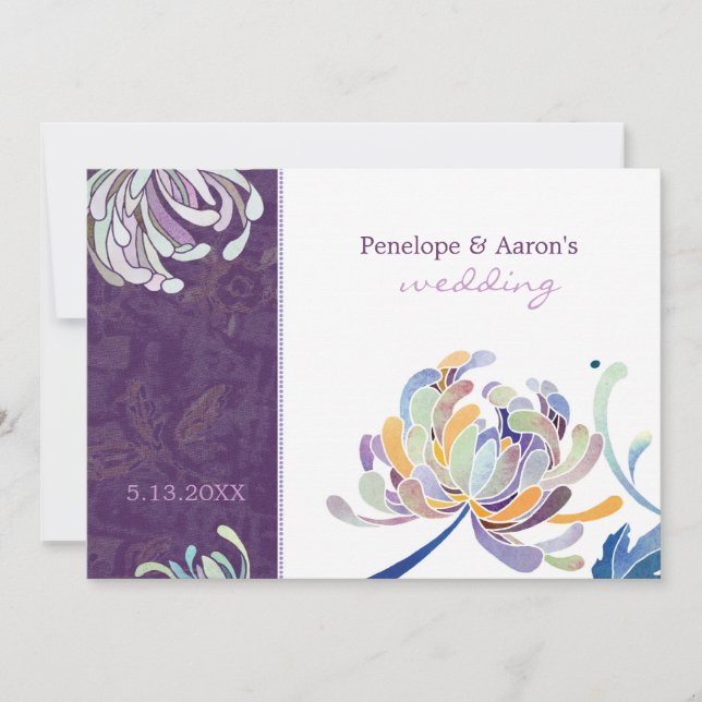 Eggplant & White Luxe Floral Wedding Invitation (Front)