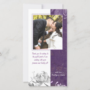 Eggplant, White Mum Floral Wedding Thank You Photo Card