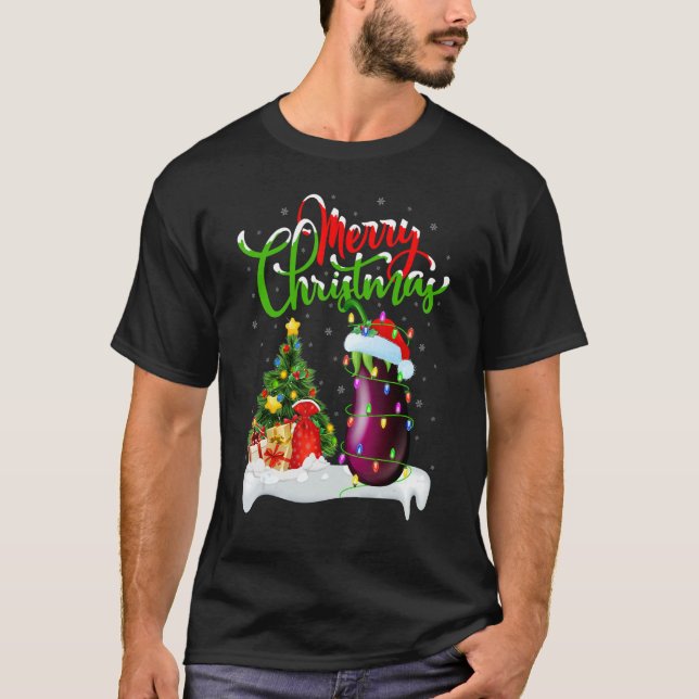 Eggplant   Xmas Decorations Santa Eggplant Christm T-Shirt (Front)