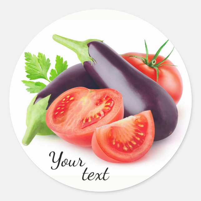 Eggplants and tomatoes classic round sticker (Front)