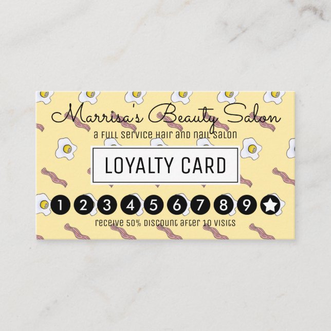 Eggs and Bacon Breakfast Foodie Loyalty Punch Card (Front)