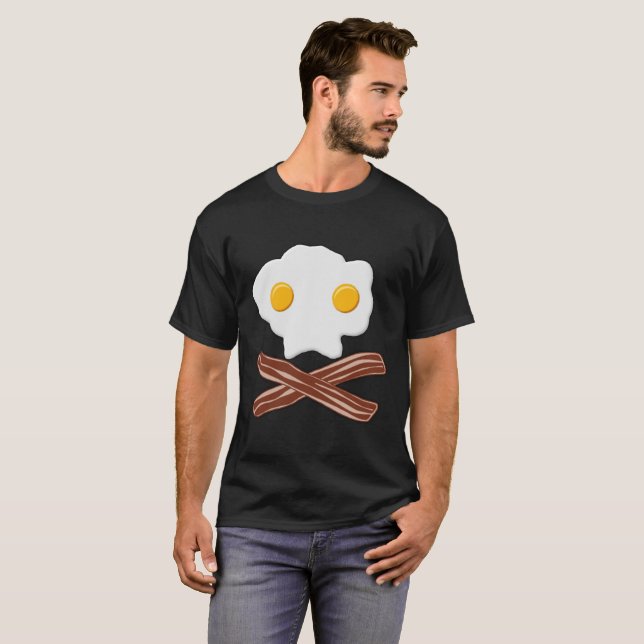 Eggs and Bacon Skull Funny Tshirt blk (Front Full)