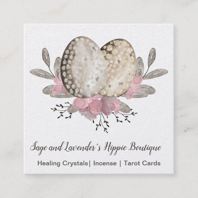 Eggs Boho Watercolor Square Business Card (Front)