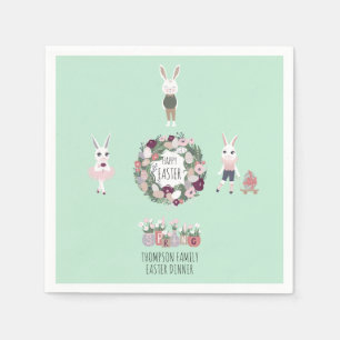 Eggs Bunny Wildflower Personalised Vintage Easter Napkin