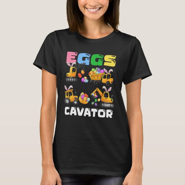 Eggs Cavator Easter Bunny Construction Trucks Boys T-Shirt (Front)