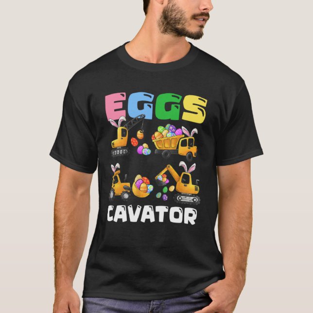 Eggs Cavator Easter Bunny Construction Trucks Boys T-Shirt (Front)