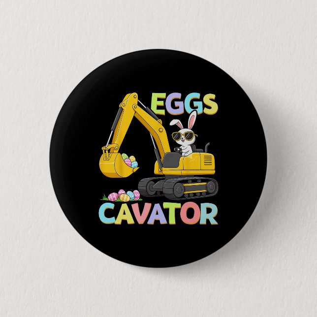 Eggs Cavator Easter Bunny Excavator Funny Rabbit B 6 Cm Round Badge (Front)