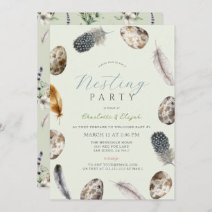 Eggs & Feathers Green Nesting Party Baby Shower Invitation