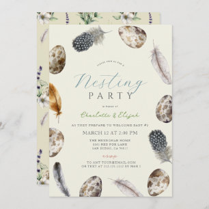 Eggs & Feathers Yellow Nesting Party Baby Shower Invitation