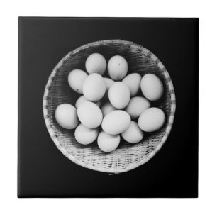 Eggs in Basket Black and White Fine Art Photograph Ceramic Tile