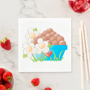 Eggs in Blue Bowl with Flowers and Heart Napkin