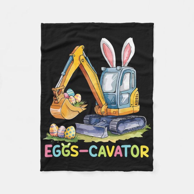 Eggscavator Easter Egg Hunt Construction Trucks Bo Fleece Blanket (Front)