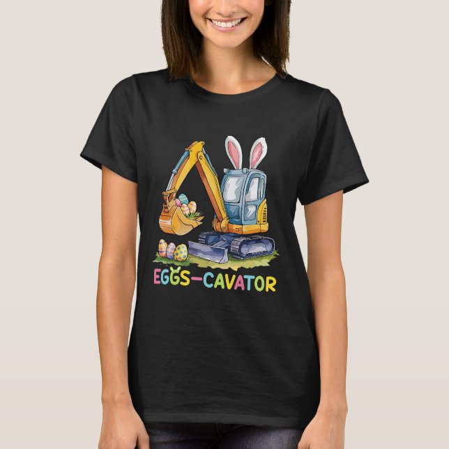 Eggscavator Easter Egg Hunt Construction Trucks Bo T-Shirt (Front)