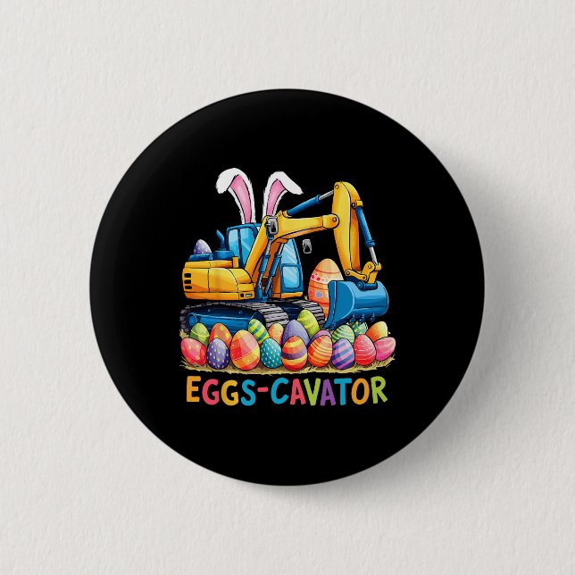 Eggscavator Easter Egg Hunt Construction Trucks To 6 Cm Round Badge (Front)