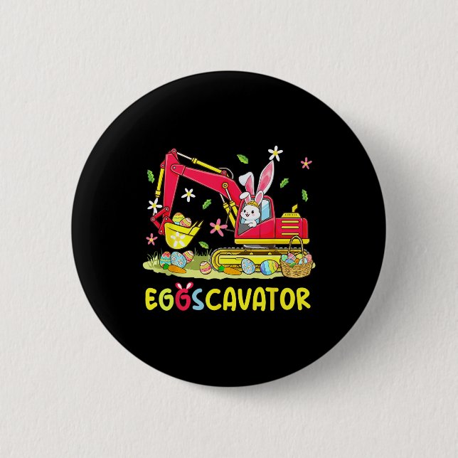 Eggscavator Easter Egg Hunt Construction Trucks To 6 Cm Round Badge (Front)