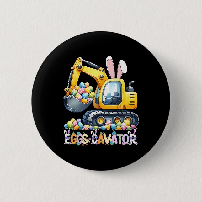 Eggscavator Easter Egg Hunt Construction Trucks To 6 Cm Round Badge (Front)