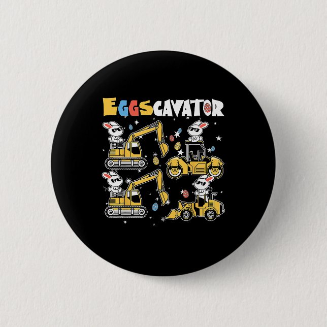 Eggscavator Easter Egg Hunt Construction Trucks To 6 Cm Round Badge (Front)