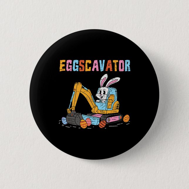 Eggscavator Easter Egg Hunt Construction Trucks To 6 Cm Round Badge (Front)