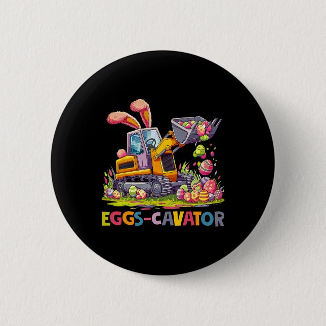 Eggscavator Easter Egg Hunt Construction Trucks To 6 Cm Round Badge (Front)