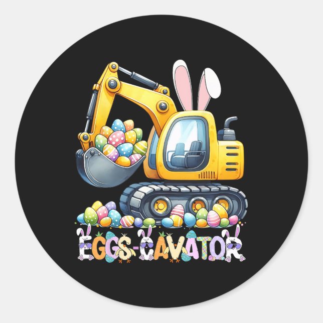 Eggscavator Easter Egg Hunt Construction Trucks To Classic Round Sticker (Front)