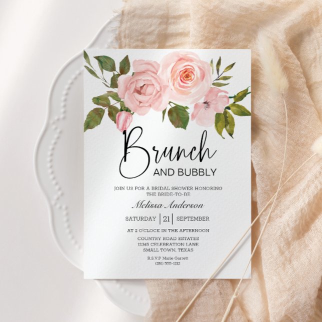 Eggshell and Blush Floral Bridal Brunch Invitation (Creator Uploaded)