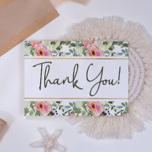 Eggshell and Blush Floral Elegant Thank You Card