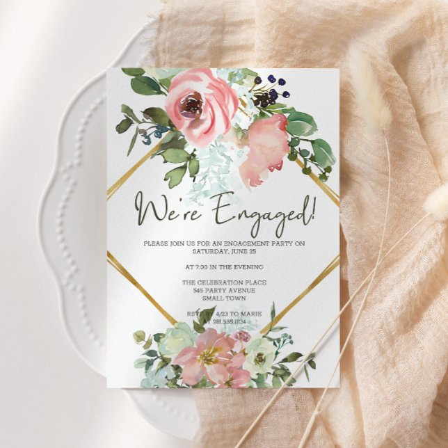 Eggshell and Blush Floral Engagement Party Invitation (Creator Uploaded)