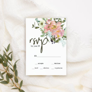 Eggshell and Blush Floral Wedding RSVP Card