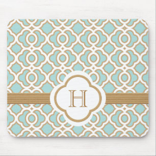 Eggshell Blue and Gold Moroccan Monogrammed Mouse Pad