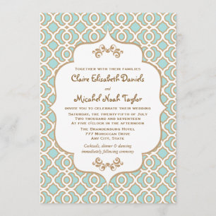 Eggshell Blue and Gold Moroccan Wedding Invitation