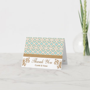 Eggshell Blue Gold Moroccan Thank You Wedding Card