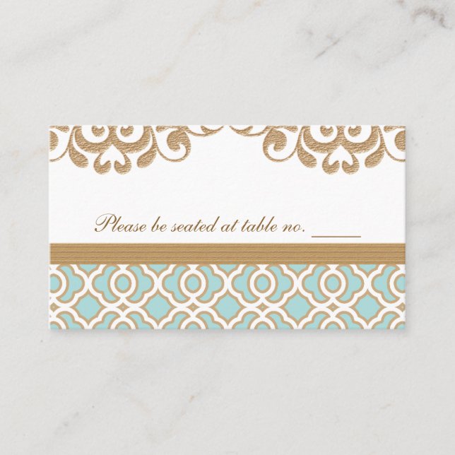 Eggshell Blue Gold Moroccan Wedding Table Place Place Card (Front)