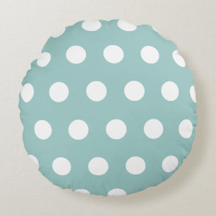 Eggshell Blue White Polka Dots Round Cushion