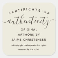 Eggshell Chic Script Certificate of Authenticity