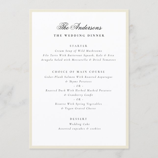 Eggshell Frame Calligraphy Name Wedding Dinner Menu (Front)