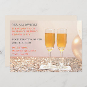 Eggshell gold 40th birthday champagne  invitation