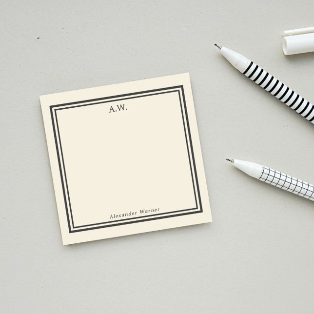 Eggshell & Grey Monogrammed Post-it Notes (Creator Uploaded)